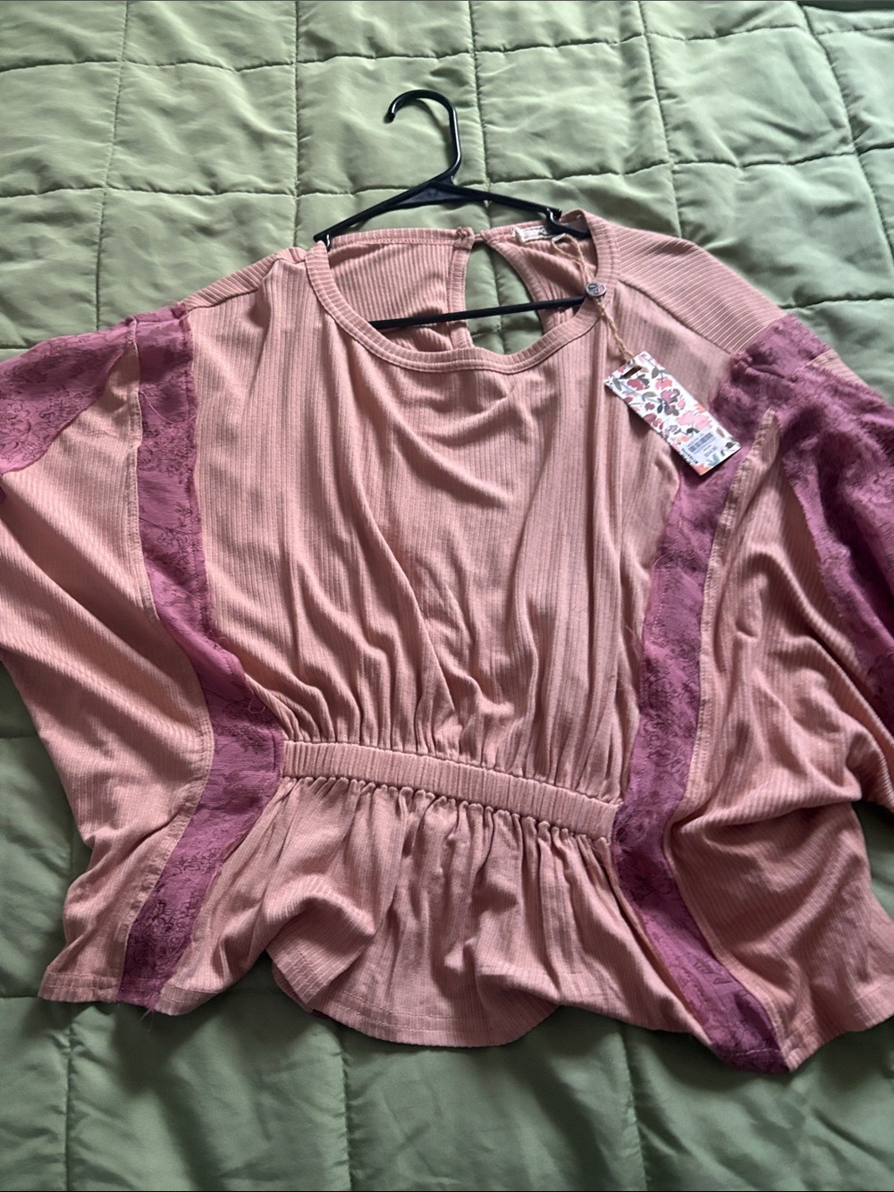 gimmicks by BKE Rose Pink Lace-Trim Ribbed Blouse